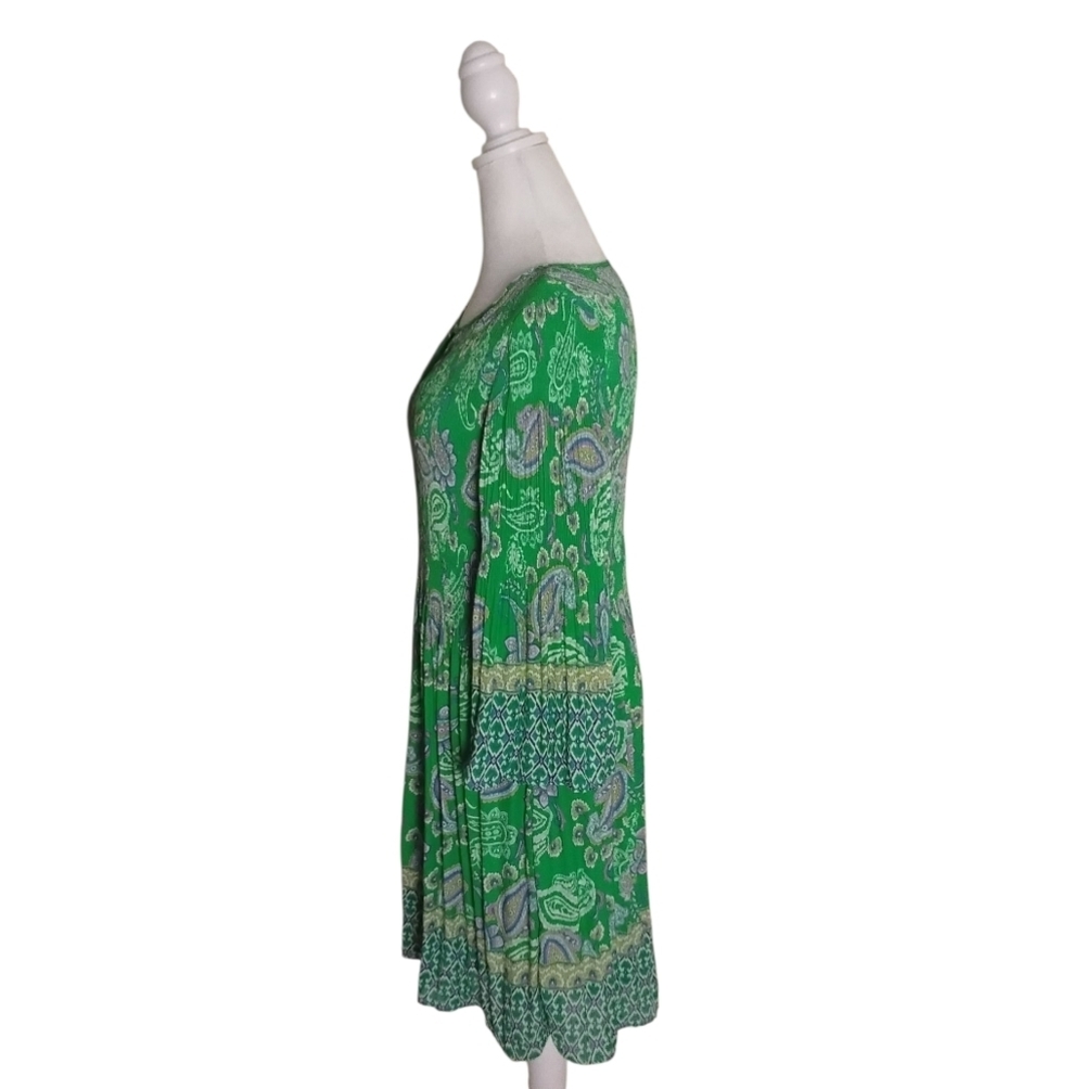 Emma & Michele Women L Colorful Paisley Bell Sleeve Pleated Knee Lenght Dress - Picture 3 of 8